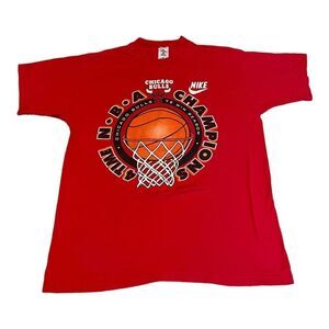 Vintage 1996 Chicago Bulls 4 Time NBA‎ Champions Nike Red T-Shirt Mens XL USA
